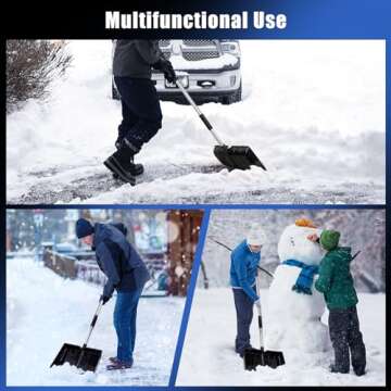 Large Portable Snow Shovel for Driveway: 52-Inch Extended Lightweight Snow Shovel for Snow Removal - Wide Snow Shovel with Ergonomic D-Grip Handle and Aluminum Blade for Garden, Car, Camping Black