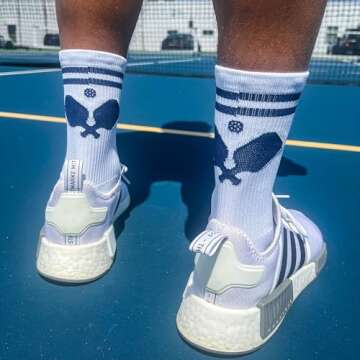 ChalkTalkSPORTS Pickleball Performance Crew Socks - Crossed Paddles - Pickleball Mid-Calf Socks - Adult