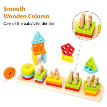 WOOD CITY Wooden Sorting & Stacking Toy, Shape Sorter Toys for Toddlers, Montessori Color Recognition Stacker, Early Educational Block Puzzles for Kids 1 2 3 Years Old Boys and Girls (5 Shapes)