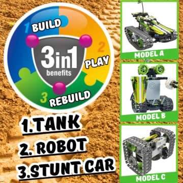 Remote Control Cars Robot Building Kit Educational Toys for Age 8-13 Fun STEM Toys for Kids 3-in-1 RC Car Kit to Build Cool Building Blocks Set Birthday Gift for 8 9 10+ Year Old Boys