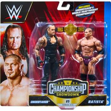 Mattel WWE Undertaker vs Bautista Championship Showdown Action Figure 2-Pack with World Heavyweight Championship, 6-inch