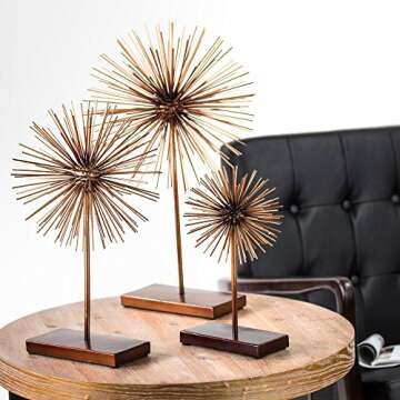 American Art Décor Rose Gold Copper Starburst Sculpture with Base Tabletop Home Decor Accessory (Small)