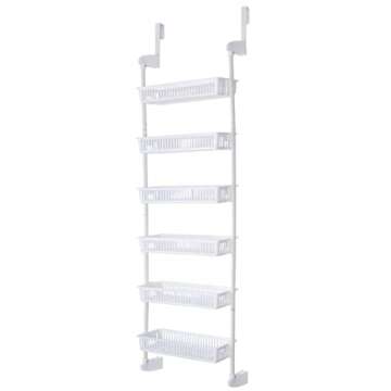 Smart Design Over-The-Door Organizer for Storage – Perfect for Pantry Organization, Bedroom, Bathroom Storage, Playroom, or Kitchen - Adjustable Steel Frame with 6 Baskets & Wall Mount – White