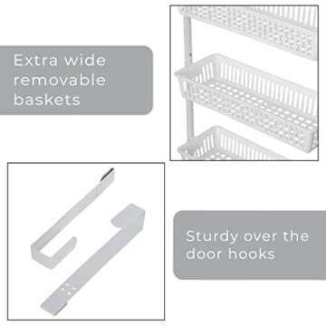 Smart Design Over-The-Door Organizer for Storage – Perfect for Pantry Organization, Bedroom, Bathroom Storage, Playroom, or Kitchen - Adjustable Steel Frame with 6 Baskets & Wall Mount – White