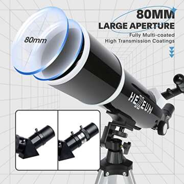 Telescope for Adults & Beginners - 80mm Aperture, 600mm, Multi-Coated, Phone Adapter