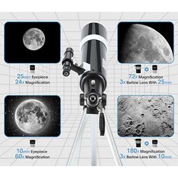 80mm Telescope for Adults & Beginners - Multi-Coated