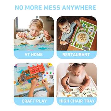 Babebay Disposable Placemats for Baby, 40 Pack Sticky Toddler Placemat for Restaurants, Dining Table, Party, Travel, 12" x 18" with 3 Designs