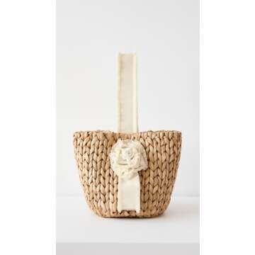 PAMELA MUNSON Women's Petite Isla Bahia Basket Fleur Bag, Ivory, Tan, One Size