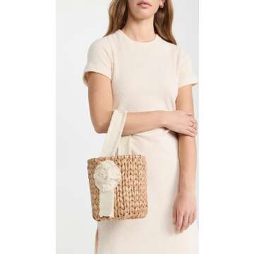 PAMELA MUNSON Women's Petite Isla Bahia Basket Fleur Bag, Ivory, Tan, One Size