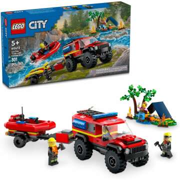 LEGO City Fire Truck & Rescue Boat Set for Kids 5+, Adventure Toy