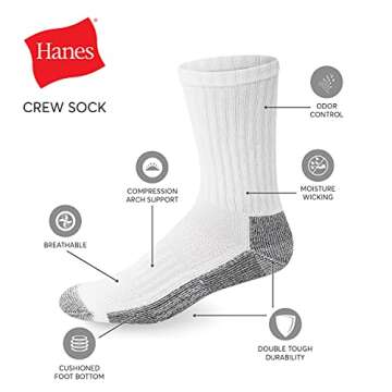 Hanes Crew Socks 6-Pair Pack in Black for Men