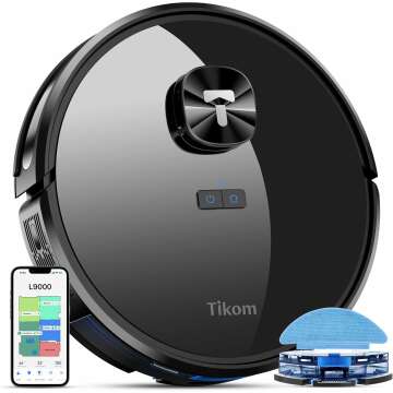 Tikom Robot Vacuum and Mop Combo with LiDAR Navigation, L9000 Robotic Vacuum Cleaner with 4000Pa Suction,150Min Max, 14 No-Go Zones, Smart Mapping, Good for Pet Hair, Carpet, Hard Floor