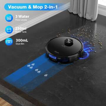 Tikom Robot Vacuum and Mop Combo with LiDAR Navigation, L9000 Robotic Vacuum Cleaner with 4000Pa Suction,150Min Max, 14 No-Go Zones, Smart Mapping, Good for Pet Hair, Carpet, Hard Floor