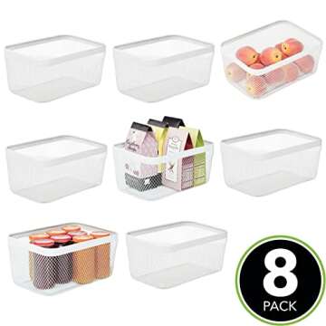 mDesign Steel Food Storage Organizer Bin Mesh Basket, Space Saving for Kitchen Cabinets, Countertop, Pantry, Fridge, Freezer Organization, Canned Food, Sugar, Flour, Meshi Collection - 2 Pack - White