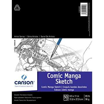 Canson Artist Series Comic and Manga Sketchbook, Foldover Pad, 8.5x11 inches, 50 Sheets (65lb/96g) - Artist Paper for Adults and Students - Graphite, Charcoal, Pencil, Colored Pencil