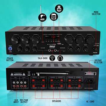 Pyle 750 Watt Wireless Bluetooth Home Audio Amplifier System