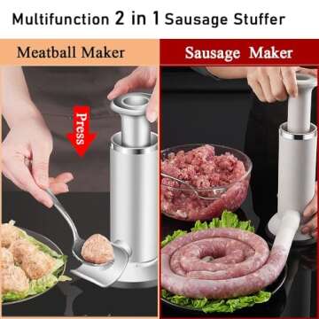 Aiuuee Manual Sausage Stuffer Meatball Maker, 2 in 1 Vertical Sausage Maker Machine Sausage Making Kit, Fast Homemade Sausage Tool for Commercial and Household Use