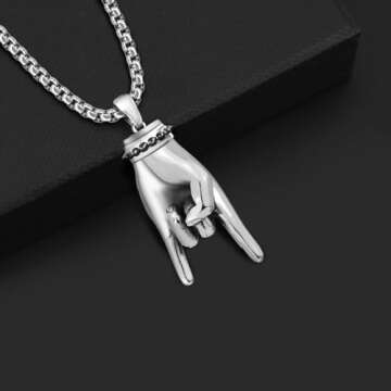 Rock and Roll Necklace Sterling Silver Punk Rock Necklace Punk Jewelry for Men Women