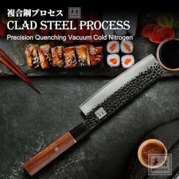 ENOKING Japanese Nakiri Chef Knife 7 Inch, Professional Nakiri Knife Hand Forged Vegetable Kitchen Knife, 5 Layers 9CR18MOV Clad Steel Chopping Knife with Rosewood Handle