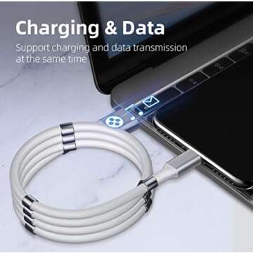 New Magnetic Charging Cable USB-Lighting New Winding Technology Very Organized 3ft Long Fashionable 3A Fast Charging Data Transfer Cord (Lighting)