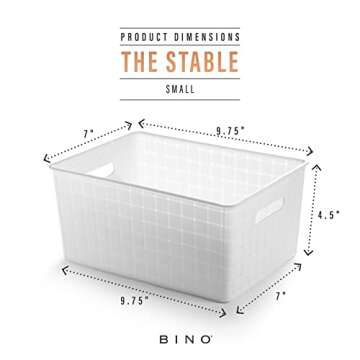 BINO | Plastic Basket, Small - White | THE STABLE COLLECTION | Multi-Use Storage Basket | Rectangular Cabinet Organizer | Baskets for Organizing with Handles | Home & Office Organization and Storage