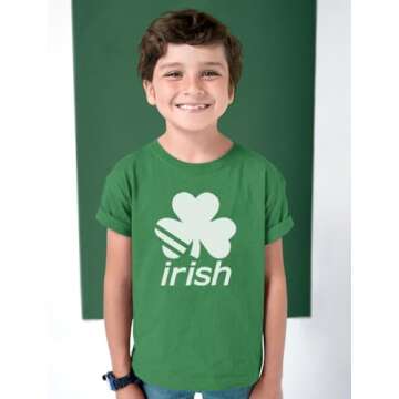 St. Patrick's Day Lucky Charm Irish Clover Shamrock Youth Kids T-Shirt Medium Green