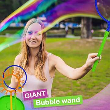 Giant Bubble Wand Set for Kids and Adults with Concentrated Refill, Fun Outdoor and Indoor Activity for Girls, Boys, Toddlers and Children to Enjoy