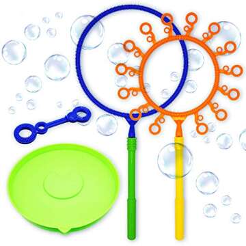 Giant Bubble Wand Set for Kids and Adults with Concentrated Refill, Fun Outdoor and Indoor Activity for Girls, Boys, Toddlers and Children to Enjoy