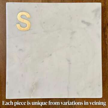 Boards by Bleu Monogram Marble Cheese Board, Hand Crafted Marble Cutting Board from White Marble Slab, Personalized Charcuterie Board with Brass Initial, Great Wedding or House Warming Gifts, Letter S