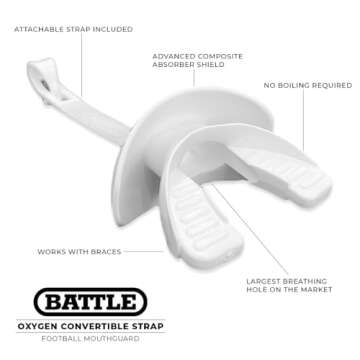 Battle Sports Camo Chrome Oxygen Football Mouthguard - Mouth Guard with Convertible Strap, Superior Airflow and Better Performance, Maximum Protection and Breathability, Works with Braces - White