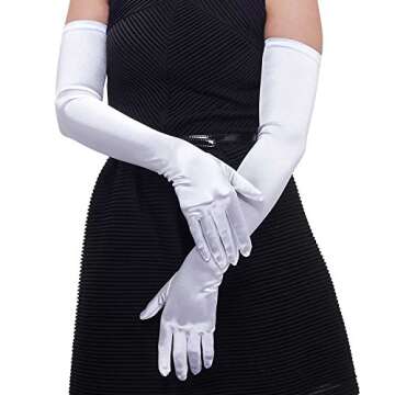 Elegant Satin White 22'' Gloves for 1920s Events