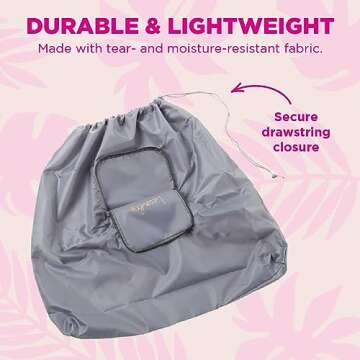 Miamica Foldable Travel Laundry Bag, Grey & Gold – Measures 21” x 22” When Fully Opened – Foldable Laundry Bag with Drawstring Closure – Durable, Lightweight Travel Accessories