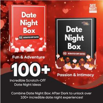 Date Night Box: 52 Fun & Adventurous Scratch-Off Date Night Ideas for Couples - Card Game for Husband, Wife, Boyfriend, Girlfriend - Romantic Gift for Birthday, Anniversary, Wedding