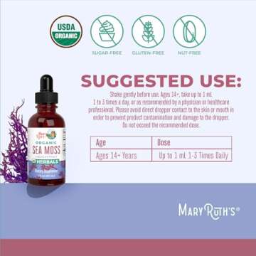 MaryRuth's USDA Organic Irish Sea Moss Liquid Drops | Organic Irish Moss | Chondrus crispus | Formulated for Adults & Kids Ages 14+ | Unflavored | Sugar Free | Vegan | Non-GMO | 1 Fl Oz