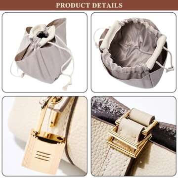 CHUOZI Genuine Leather Bucket Bag for Women Stylish Lock Design Small Satchel Purses Handbags Daily Casual Soft Shoulder Bags (Ivory)