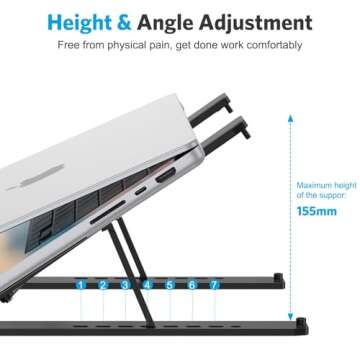 Portable Laptop Stand, OMOTON Laptop Stand for Desk Ergonomic 7-Levels Angles Adjustable Computer Stand, ABS Laptop Riser Holder Compatible with All Laptops and iPad(10-15.6")