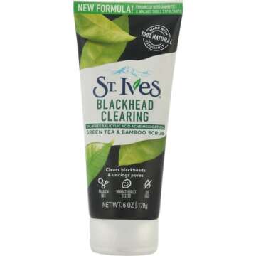 St. Ives Blackhead Clearing Face Scrub, Clears Blackheads & Unclogs Pores, Green Tea & Bamboo, Salicylic Acid Acne Treatment Facial Scrub, Moderate Exfoliator Skin Care with Natural Exfoliants 6 oz