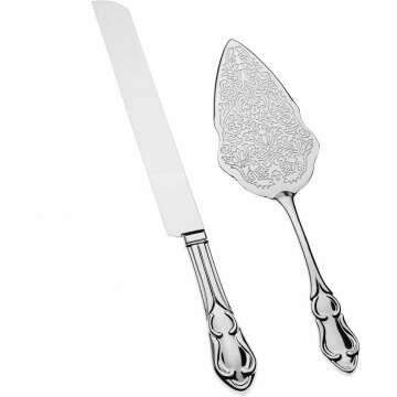 Elegant Silver Cake Knife & Server Set for Weddings, Anniversaries