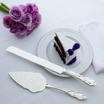 Elegant Silver Cake Knife & Server Set for Celebrations