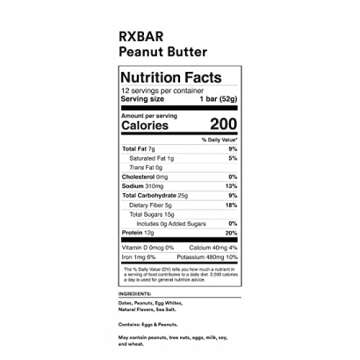 RXBAR Protein Bars, 12g Protein, Gluten Free Snacks, Snack Bars, Peanut Butter, 22oz Box (12 Bars)