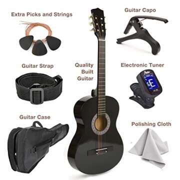 30" Left-Handed Wood Guitar with Case & Accessories for Kids/Teens