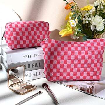 SOIDRAM 2-Piece Checkered Makeup Bag Set - Large Capacity & Travel-Friendly