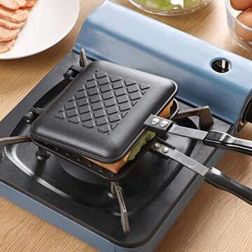 ZOOFOX Sandwich Maker, Grilled Sandwich and Panini Maker Pan with Non-Stick Plates, Stovetop Toasted Sandwich Maker Aluminum Flip Pan for Home Kitchen, 5.9" L x 14.2" H