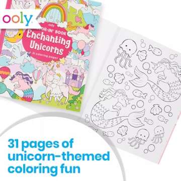 OOLY Unicorn Coloring Book for Toddlers, Fun Activity Coloring Pages for Kids, 31 Perforated Pages 8"x10" to Hang, Great Kid's Activities for School, Birthday Parties - Unicorns