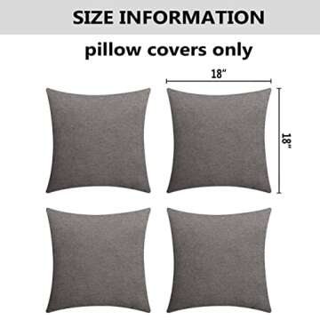 Home Brilliant Decorative Pillow Covers 18x18 inch Outdoor Pillows for Patio Furniture Waterproof Sunbrella Throw Pillow Covers, 45 cm, Dark Grey