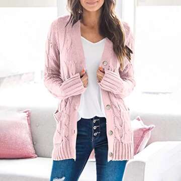 ZXCTKA Early Black Of Friday Deal,Women Sweaters Clearance Women Cardigan Wrap Sweater For Women Plus Size Cardigan For Women 3X-4X Women'S Open Front Cardigan Sweaters Fashion Solid Button(Pink,S)