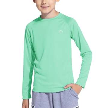 Willit Boy's UPF 50+ Sun Protection Shirt Long Sleeve Rash Guard Swim Shirts Youth SPF Fishing Quick Dry Shirt Light Green M