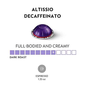 Nespresso Vertuo Altissio Decaffeinato, Dark Roast Espresso, 50 Count Espresso Coffee Capsules