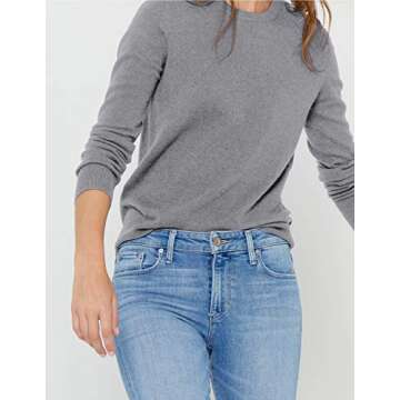 State Cashmere Women’s Essential Crewneck Sweater 100% Pure Cashmere Classic Long Sleeve Pullover (Pale Charcoal, Small)