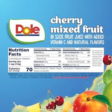 Dole Cherry Mixed Fruit in 100% Juice^ - Dole Fruit Bowls Snacks - 4 oz Fruit Bowls - 4 Pack